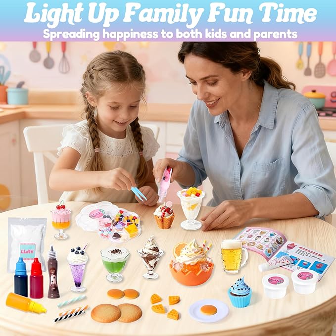18 Minature Food Slime Kit, Mini Sweet Dessert & Drink, Arts and Crafts Set, DIY Kitchen Pretend Play Toys, Christmas Birthday Party Favors Gift for Girls Kids Ages 8-12, NOT Edible