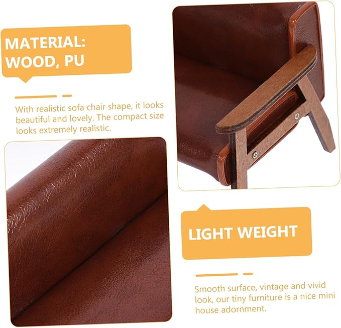Zerodeko Mini Sofa Chair 1 12 Scale Dollhouse Furniture Pu Leather Vintage Tiny Sofa for Miniature Scene Decoration and Dollhouse Accessory
