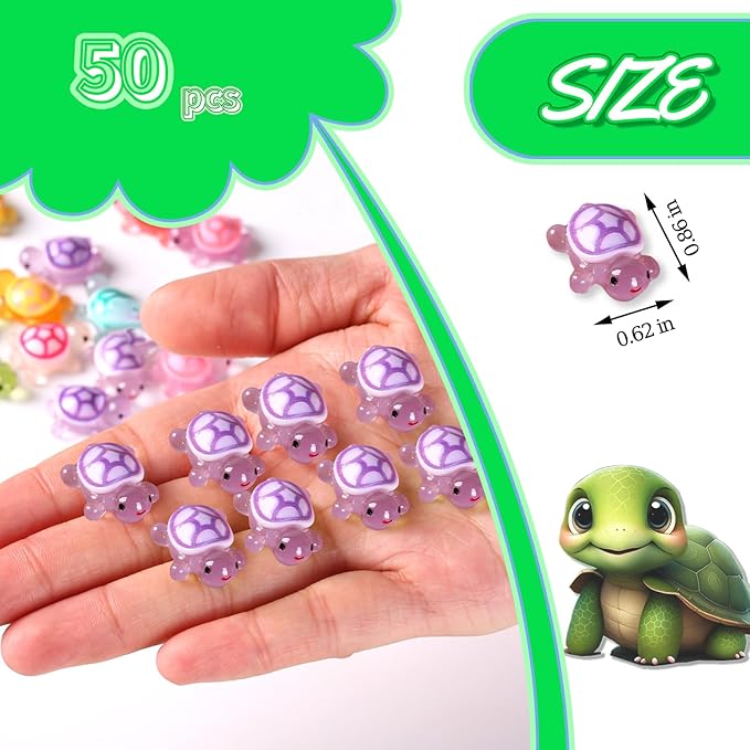 50pcs Luminous Mini Resin Turtles, Resin Animals, Mini Turtles, Marine Craft Decoration, Suitable for Decoration of Gardens, Parties, Miniature Landscapes (Purple)