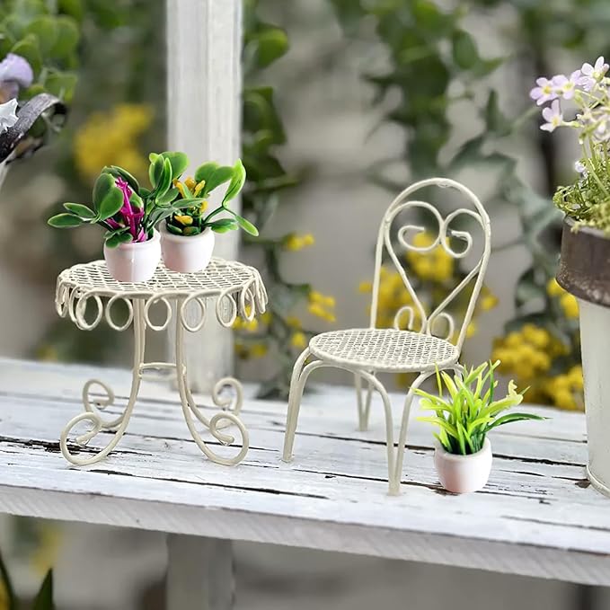 4PCS Artificial Resin Dollhouse Miniature Plants Set, DIY Faux Potted Mini Plants for Dollhouse Decoration