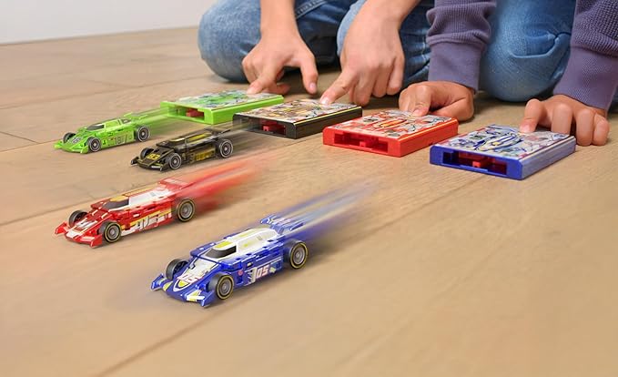 FLAT 2 FAST Original Speed Card Racer – Flat Car Racer and Pocket Size Racecar Launcher with Real Rubber Tires for High-Speed Racing – Load, Launch, Race! – Racing Red
