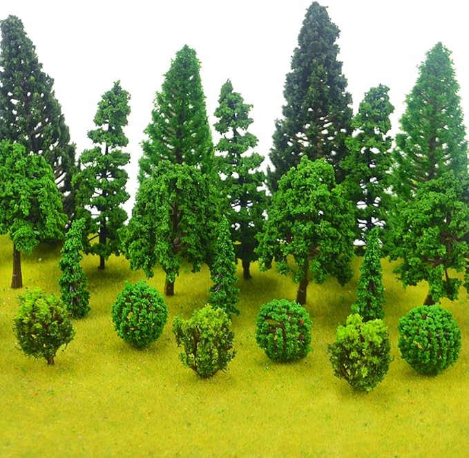 MOMOONNON 25pcs Model Trees Train Scenery Mixed Miniature Trees Artificial Wargame Fake Tree Model Railroad Diorama Supplies Scenery Landscape