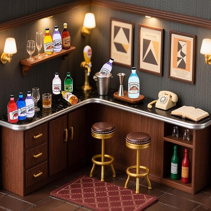 18-Piece Miniature Beverage Bottles Set – Realistic Beer & Soda Bottles, 1:12 Scale Dollhouse Drink Accessories for Tabletop Décor, DIY Crafts, and Mini Bar Decorations