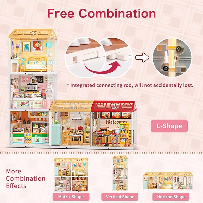 Hallisun LED Building Blocks for Adults, 1:24 DIY Miniature Dollhouse Kits with Roof & Dustproof Cover, Tiny House Toy Building Sets for Kids Ages 8-12-15, Birthday Hobbies Gift for Men Women Boy Girl