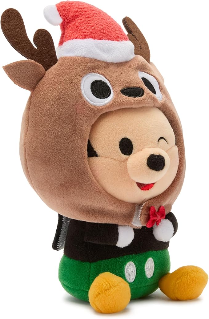 Disney Store Official Mini Mix-Its Plushies – Mickey Mouse Holiday - Cute Stuffed Animals - Mix & Match Detachable Hats - Hook and Loop Strap - Plush Toys for Kids and Collectors, 7 Inch