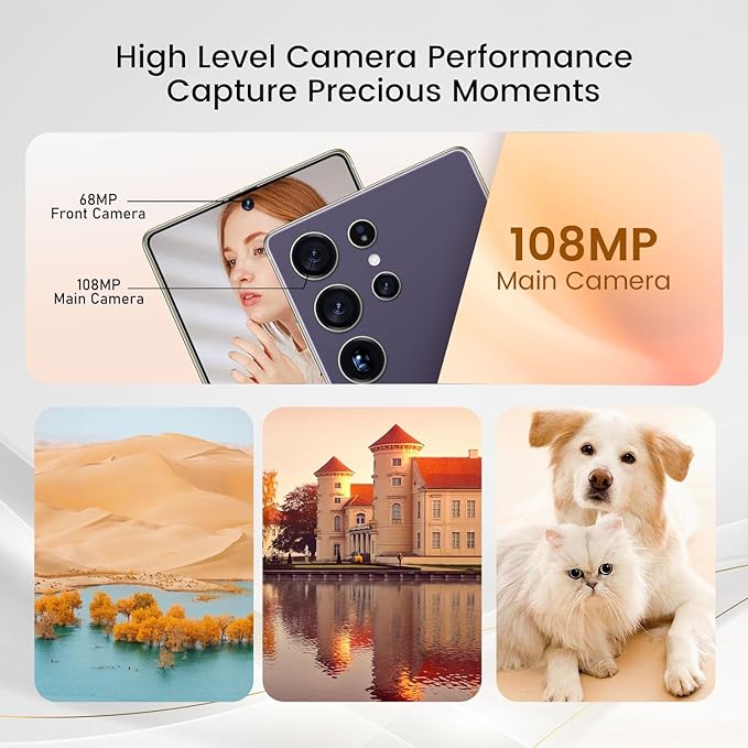 Bnjbmj I25 Ultra Flagship Killer Smartphone - Snapdragon 8 Gen 3, 16GB+512GB, Massive 6.99" FHD+ Display, 108MP+68MP Pro Cam, 7000mAh 2-Day Battery, Android 14, Includes Stylus Pen (Purple)