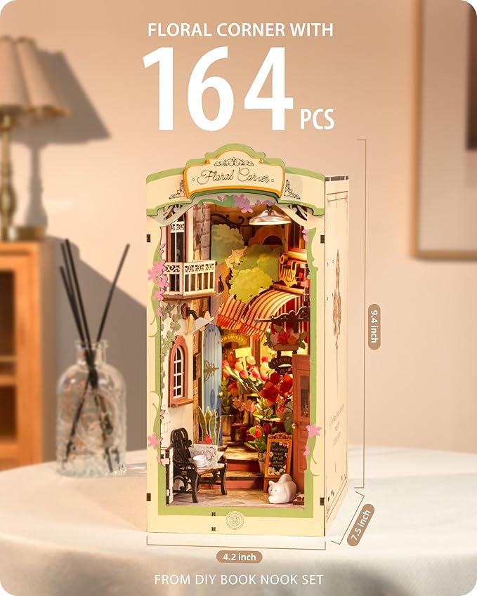 DIY Book Nook Floral Corner, 3D Puzzle Book Nook Kits for Adults, Decorative Book Nooks for Bookshelf Miniature Scenes, DIY Crafts/Gifts/Decorations for Adults (Floral Corner)