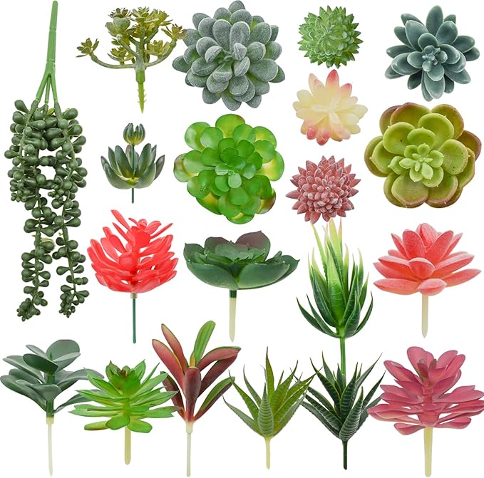 Bacucine 20pcs Artificial Succulent Plants Realistic Unpotted Fake Succulents Mini Faux Plants for Garden Office Party Indoor Outdoor Home Decor