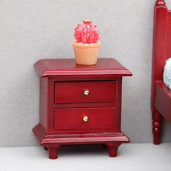Dollhouse Furniture, 1:12 Scale Doll Side Table with Drawers Miniature Dollhouse Wooden End Table, Mini Nightstand Living Room Bedroom Dolls & Accessories DIY Doll House Decorations for Girls and Boys