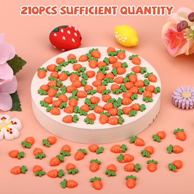210pcs Mini Carrots, Resin Mini Easter Carrot Decor for Crafts Small Tiny Resin Decoration Supplies Easter Ornaments Home Office Micro Landscaping Party Decorations
