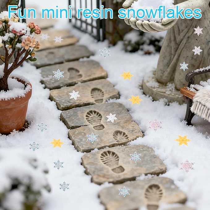 210pcs Mini Snowflakes, Resin Winter Miniature Snowflakes Ornaments Funny Small Tiny Christmas Decorations Suitable for Micro Landscape Garden Home Decor