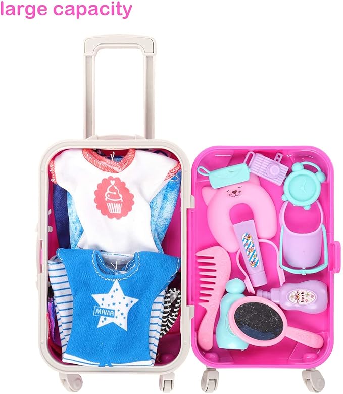 BARWA 32 Pcs Doll Suitcase Luggage Travel Clothes and Accessories for 11.5 inch Girl Doll Travel Carrier Storage, Including 1 Luggage 1 Suitcase 23 Travel toiletries 5 Dresses 1 Puppy 1 Computer…