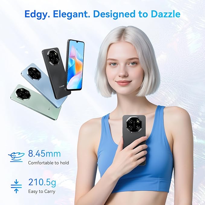 Blackview Shark 6 Unlocked Android Phones 5G (2025), Android 15 Cell Phone Unlocked, 6.88" 120Hz Display, 24GB+128GB/2TB, 16MP+8MP AI Camera, 5000mAh/18W,Fingerprint/Face ID,Dual SIM/GPS/OTG/NFC,Black