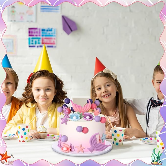 40 Pcs Mermaid Cake Topper - Mermaid Tail Cake Decorations with Seaweed Shells Starfish Coralal Under the Sea Cake Decorations for Birthday Party Decorations