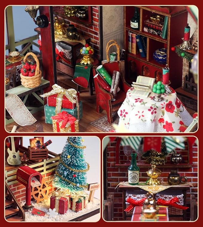 DIY Miniature Book Nook Dollhouse Room Kit for Teens and Adults-Christmas House