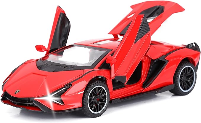 SASBSC Lamb Toy Cars for Kids Sian Diecast Metal Model Car with Light and Sound Fkp3 Pull Back Toy Car for Boys Age 3 + Year Old (Red)