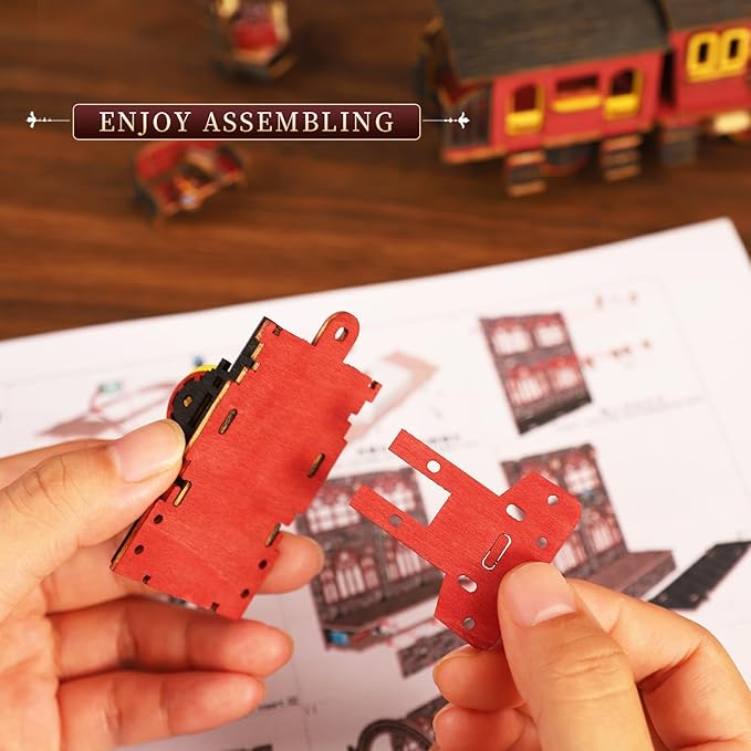 Book Nook Kit - DIY Miniature Dollhouse Booknook Kit with Steam Train, 3D Wooden Puzzle Bookend Bookshelf Insert Decor with LED, DIY Adults Crafts Kit Gifts for Family Friends