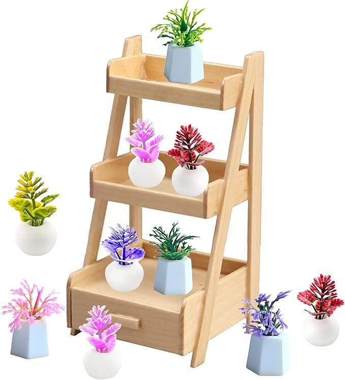 8 Pcs Miniature Potted Plants Set – 1:12 Scale Dollhouse Greenery Ornaments, Realistic Tiny Bonsai & Flower Pots for Fairy Garden, Terrarium, Desk Display, DIY Craft & Micro Landscape Decoration（ B ）
