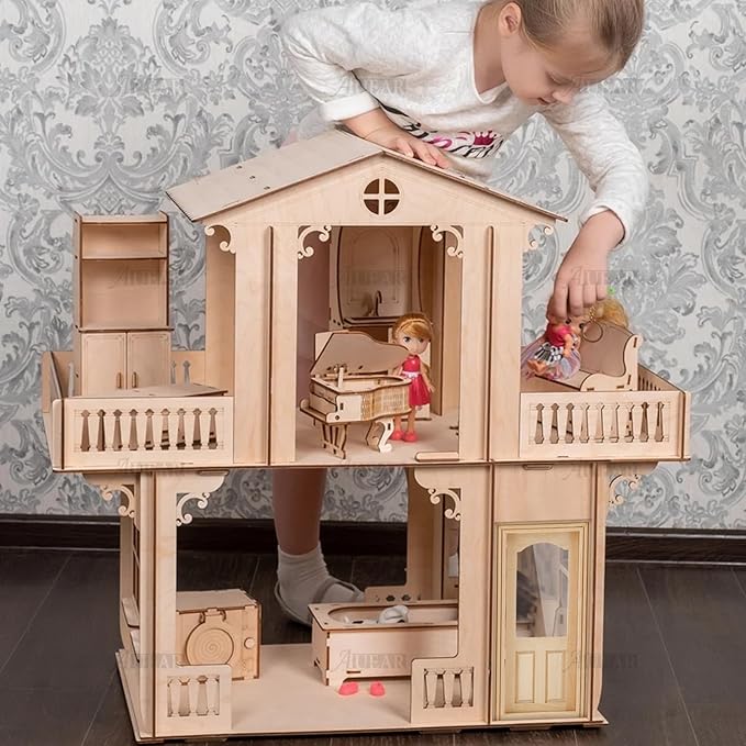 AUEAR, 1:12 Dollhouse Miniature Furniture Unpaint Wooden Doors for DIY Scene Doll Home Craft (2 Panel Style A)