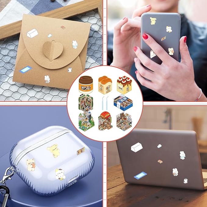 DIY 3D Sticker Scene, 8 Sets Fun DIY 3D House Stickers, Make Your Own Mini Room Scenes, Cute Cartoon 3D Miniature Scene Stickers Book, 3D Sticker Therapy for Adults Kids Relief Stress Pass The Time