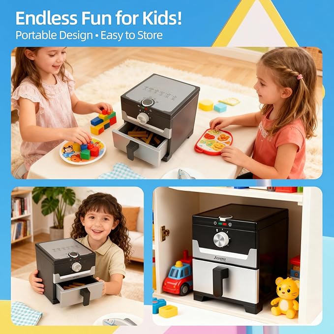 15-PCs Wooden Air Fryer/18-PCs Pressure Cooker Playset for Kids Pretend Cooking Toy with Food Accessories Utensils Montessori Kitchen Role Play (Air Fryer)