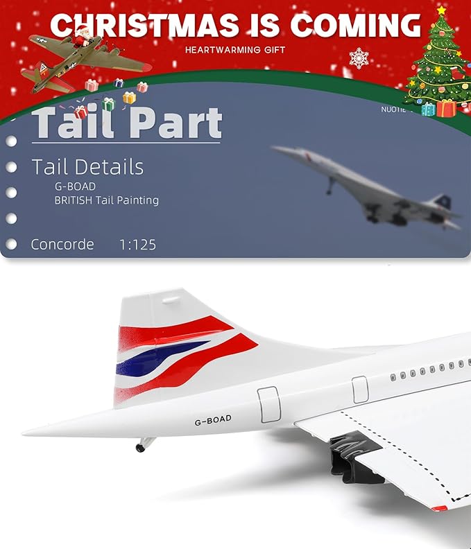 1:125 Concorde Airplane Pre-Build Diecast Aircraft Model Kit - Simulation Display for Collection or Gift (British Airways)