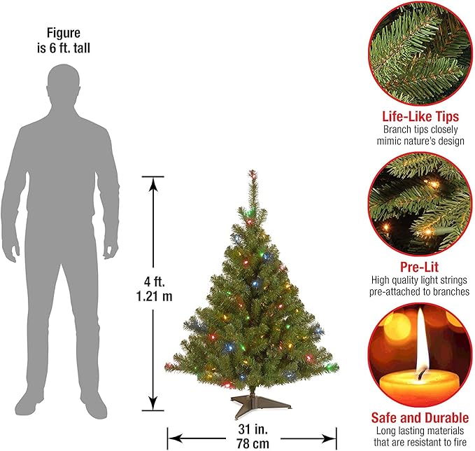 National Tree Company Pre-Lit Artificial Medium Christmas Tree, Green, Kincaid Spruce, Multicolor Lights, Includes Stand, 4 Feet