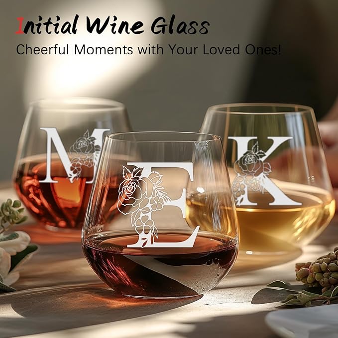 Personalized Gifts for Women, Monogrammed A-Z Wine Glass Customized Gift, Unique Wedding Birthday Gifts for Women Her Mom Friend Sister Wife Daughter Nurse - Dishwasher Safe (E)