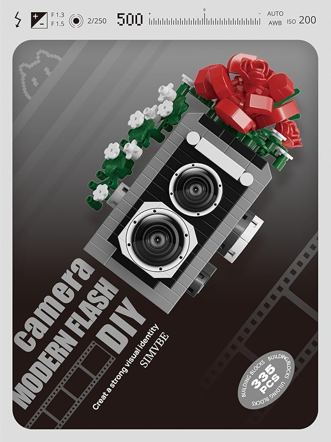Red Rose Classic Cute Flower Camera Series Mini Building Toy Bricks Micro Blocks Kit Miniature Toys Ideal for Home Decor Desktop