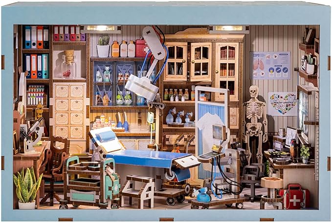 Book Nook Kit - Doctors Office DIY Miniature House Dollhouse Kit for Adults and Teens, Booknook Mini Doctors Clinic Bookshelf Insert Decor 3D Wooden Puzzle, Gifts for Family