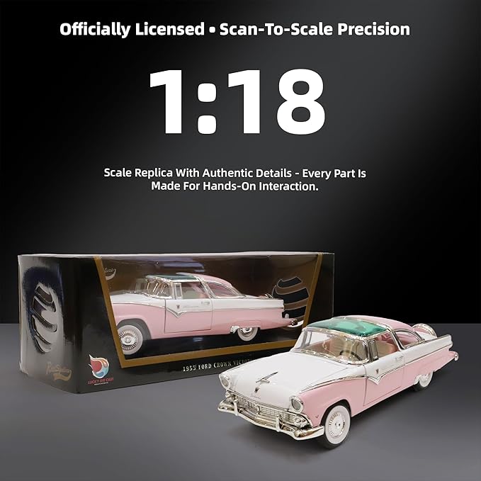 1955 Ford Crown Victoria 1/18 Scale Die-Cast Metal Model Premium Classic Vintage Alloy Cars with Display Case, for Kids Men and Teens Dad 14+ Year