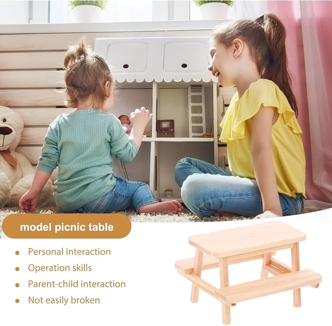 Dollhouse Furniture Mini Wooden Table Model 1:12 Doll House Picnic Table Chair Tiny House Decor Dining for Doll House Kitchen Accessories