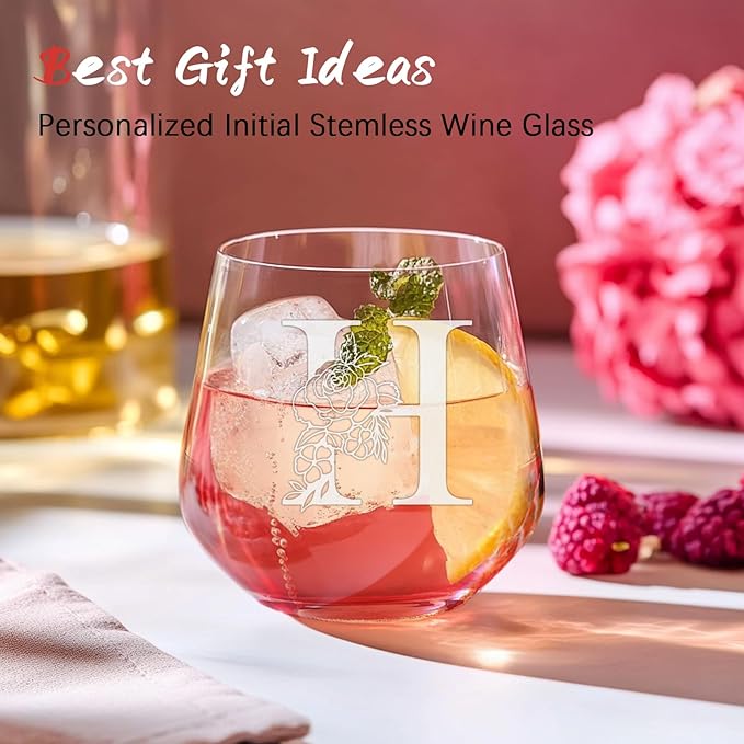 Personalized Gifts for Women, Monogrammed A-Z Wine Glass Customized Gift, Unique Christmas Birthday Gifts for Women Her Mom Friend Sister Wife Daughter Nurse - Dishwasher Safe (H)