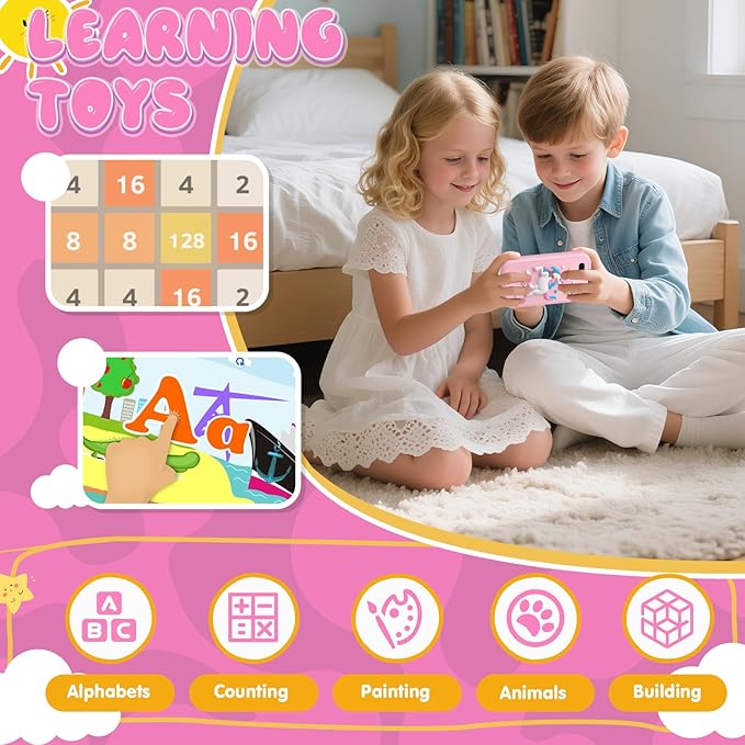 Kids Smart Phone Toys for Girls,Christmas Birthday Gifts for Girls Age 3-10 Kids Cell Phone Toys with 2.8" Touchscreen 20 Learning Games Dual Camera Music Player, 8G SD Card