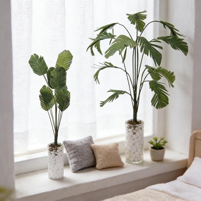 LUOZZY 2 Pcs Miniature Banana Tree Mini Plant Decor for Dollhouse Plants 1 12 Scale Doll House Decor Accessories
