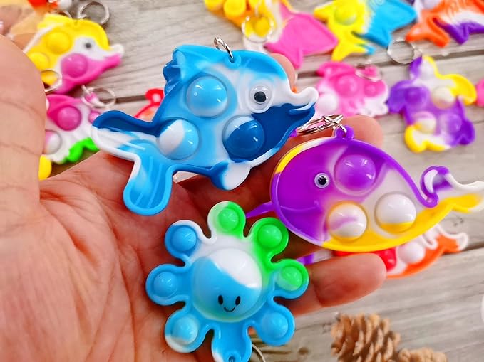 30 Packs Shark Turtle Dolphin Fish Octopus Mermaid Whale Mini Ocean Assorted fidgets Bubble Toys for Kids Children Classroom Students Gifts from Teacher,Birthday Party Favors