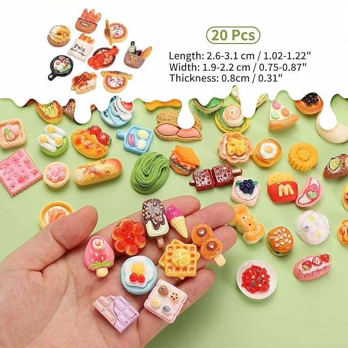 Dollhouse Miniature Food, Cute Mixed Chinese Western Food Figures Toys Mini Resin Foods Trinkets for Pretend Play Kitchen Cooking Game & Doll House Decor (Mixing Colors, 20pcs)