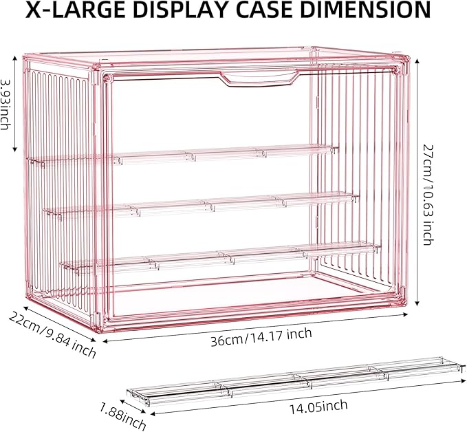 Colorful Figure Display Case for Collectibles 4 Layer Hobby Figurine Display Shelf Cases Stackable Display Boxes with Shelves for Pop Mart, Action Figures, Model, 3 Pack