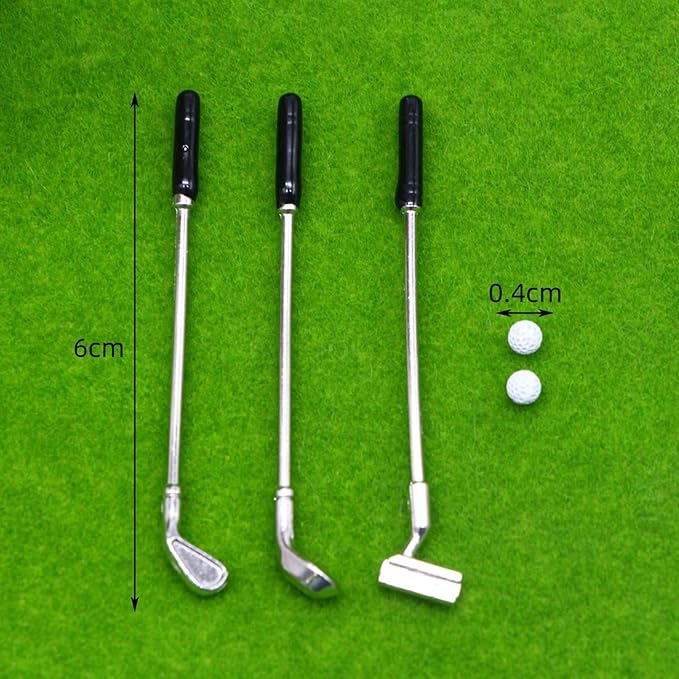 Gxsterd Dollhouse Miniature Golf Set with 3 Golf Clubs, 2 Golfs Balls, Flag and Grass for 1:6 or 1:12 Dollhouse Decorations