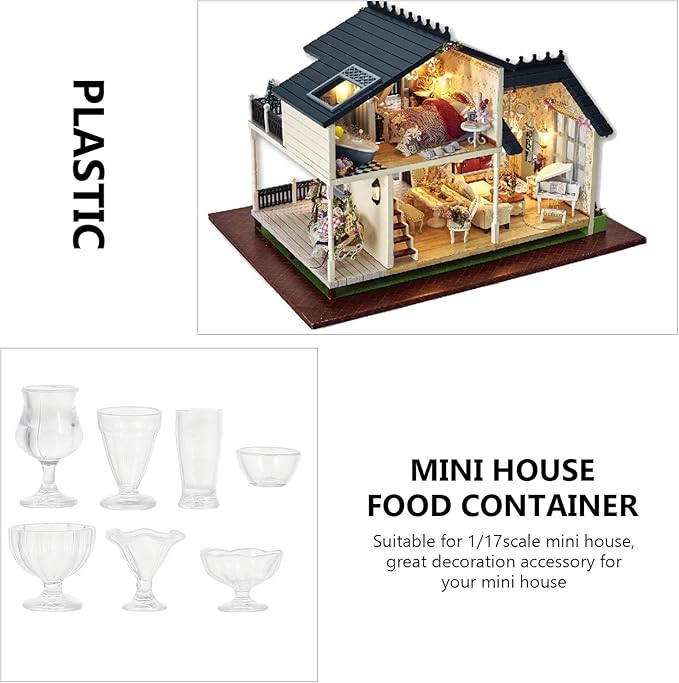 Vaguelly 1/17 Scale Mini Cups Food Container Model Dollhouse Accessories Realistic Simulation Miniature Cups for DIY Mini House Decor