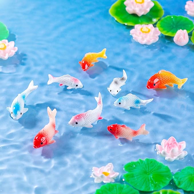Cayway 20 PCS Miniature Goldfish, Mini Goldfish Decor Resin Goldfish Model Decorative Statues Fairy Garden Animals for Plant Pots Bonsai Craft, Micro Landscaping Decoration