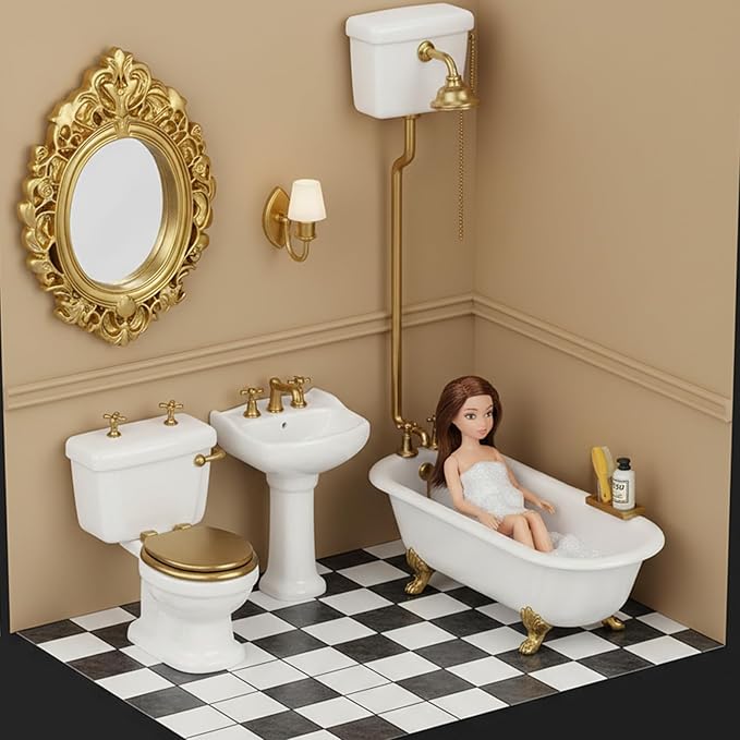 5Pcs Miniature Dollhouse Mirror 1/12 Scale Doll House Accessories Mini Dollhouses Decor Frame for 1/12 Dollhouse Decor(Gold, Silver)