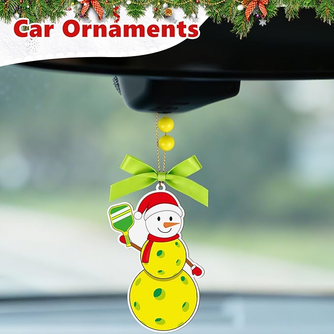 4.3 Inches Snowman Pickleball Christmas Ornament,Wooden Pickleball Snowman Tree Ornament Hanging Decoration for Rearview Mirror, Window, Eaves, Fireplace and Home Holiday Party Decor