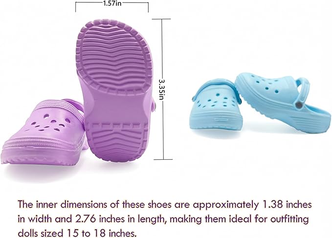 HXIELEC 4 Pairs Classic Clogs for 18" Dolls - Macaron Color EVA Slip-On Shoes,Fits Most 18" Dolls,Dress Up Gift Set