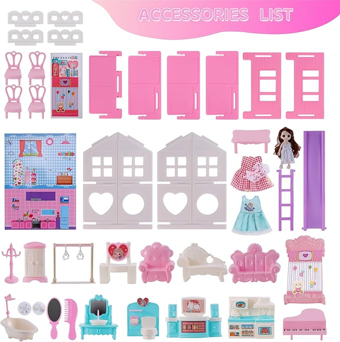 MOLINGXUAN Dollhouse - Cute Style Dollhouse Toy with Light, Slides and Furniture Accessories, Ideal for Collectors and Hobbyists Who Love House Miniatures