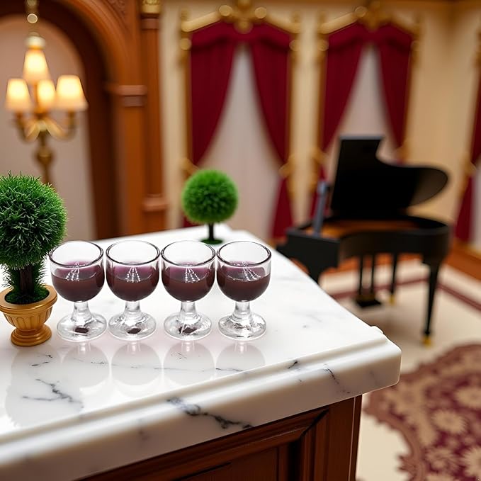 4Pcs Miniature Wine Glasses, Red, 1:12 Scale Dollhouse Accessories, Room Decoration Display