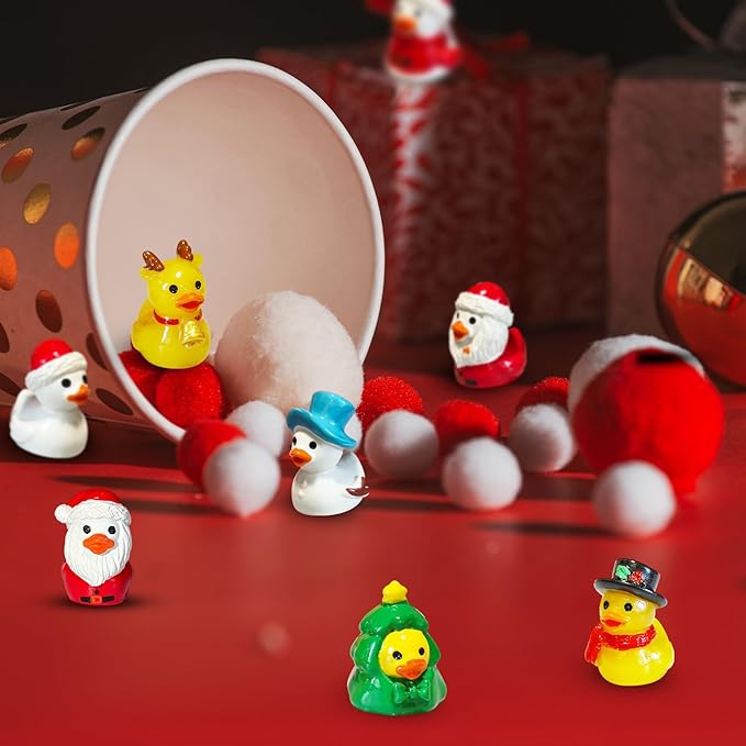 56 PCS Tiny Ducks Mini Resin Christmas Ducks Miniature Colorful Figures Ornament for Xmas, Craft, Dollhouse, Slime, Home Decorations (Christmas 1)