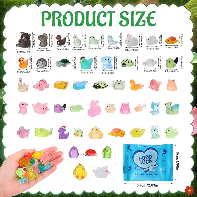 50Pcs Luminous Mini Resin Animals Blind Bags Glow in The Dark Miniature Animals Figurines Tiny Animal to Hide for Party Favors Fairy Garden Landscape Dollhouse Decor