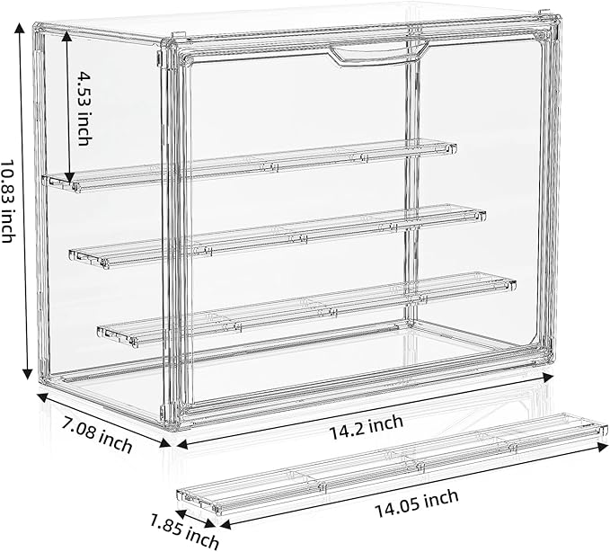 Clear Acrylic Display Case for Collectibles 4 Layer Hobby Figure Display Case Box with Shelves Stackable Figurine Display Shelf for Funko Pop, Pop Mart, Labubu, Model, 1 Pack