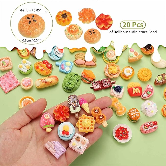 Dollhouse Miniature Food, Cute Mixed Pumpkin Pie Figures Toys Mini Resin Foods Trinkets for Pretend Play Kitchen Cooking Game & Doll House Decor (Mixing Colors, 20pcs)